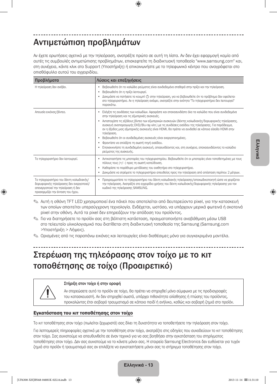 Αντιμετώπιση προβλημάτων | Samsung UE60F6300AW User Manual | Page 67 / 289