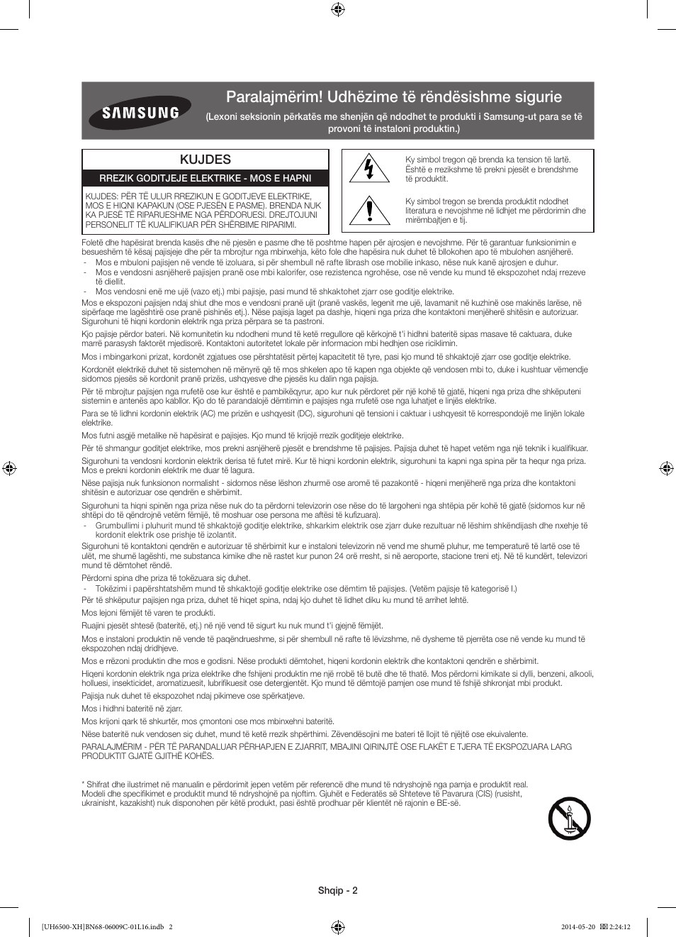 Paralajmërim! udhëzime të rëndësishme sigurie, Kujdes | Samsung UE40H6640SL User Manual | Page 222 / 353