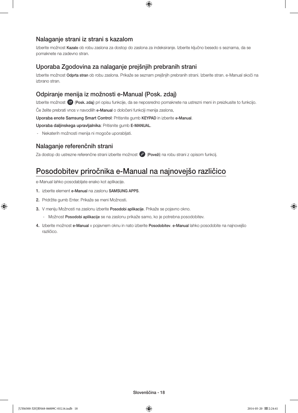 Nalaganje strani iz strani s kazalom, Odpiranje menija iz možnosti e-manual (posk. zdaj), Nalaganje referenčnih strani | Samsung UE40H6640SL User Manual | Page 282 / 353