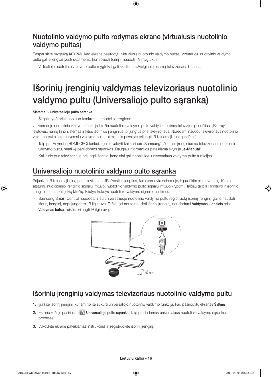 Universaliojo nuotolinio valdymo pulto sąranka | Samsung UE40H6640SL User Manual | Page 324 / 353