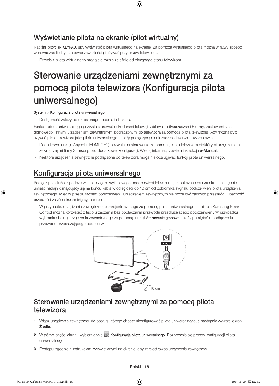 Wyświetlanie pilota na ekranie (pilot wirtualny), Konfiguracja pilota uniwersalnego | Samsung UE40H6640SL User Manual | Page 60 / 353