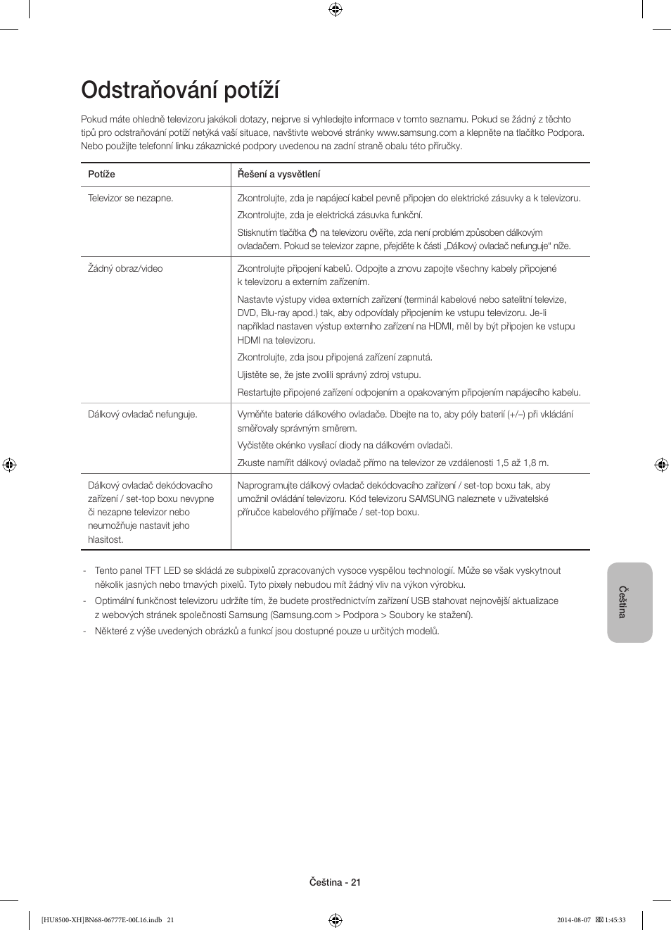 Odstraňování potíží | Samsung UE65HU8500L User Manual | Page 165 / 386