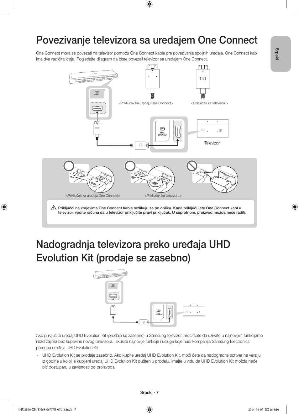 Povezivanje televizora sa uređajem one connect | Samsung UE65HU8500L User Manual | Page 223 / 386