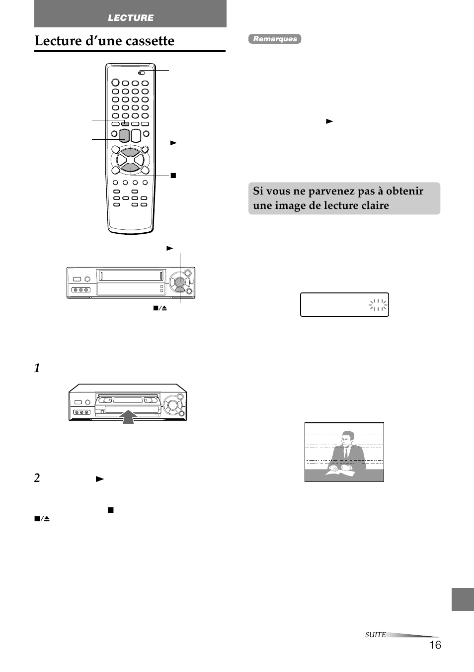 Lecture d’une cassette, Pour arrêter la lecture, Pour ajuster l’alignement manuellement | Pour restaurer l’alignement automatique | Aiwa HV-FX8100U User Manual | Page 100 / 116