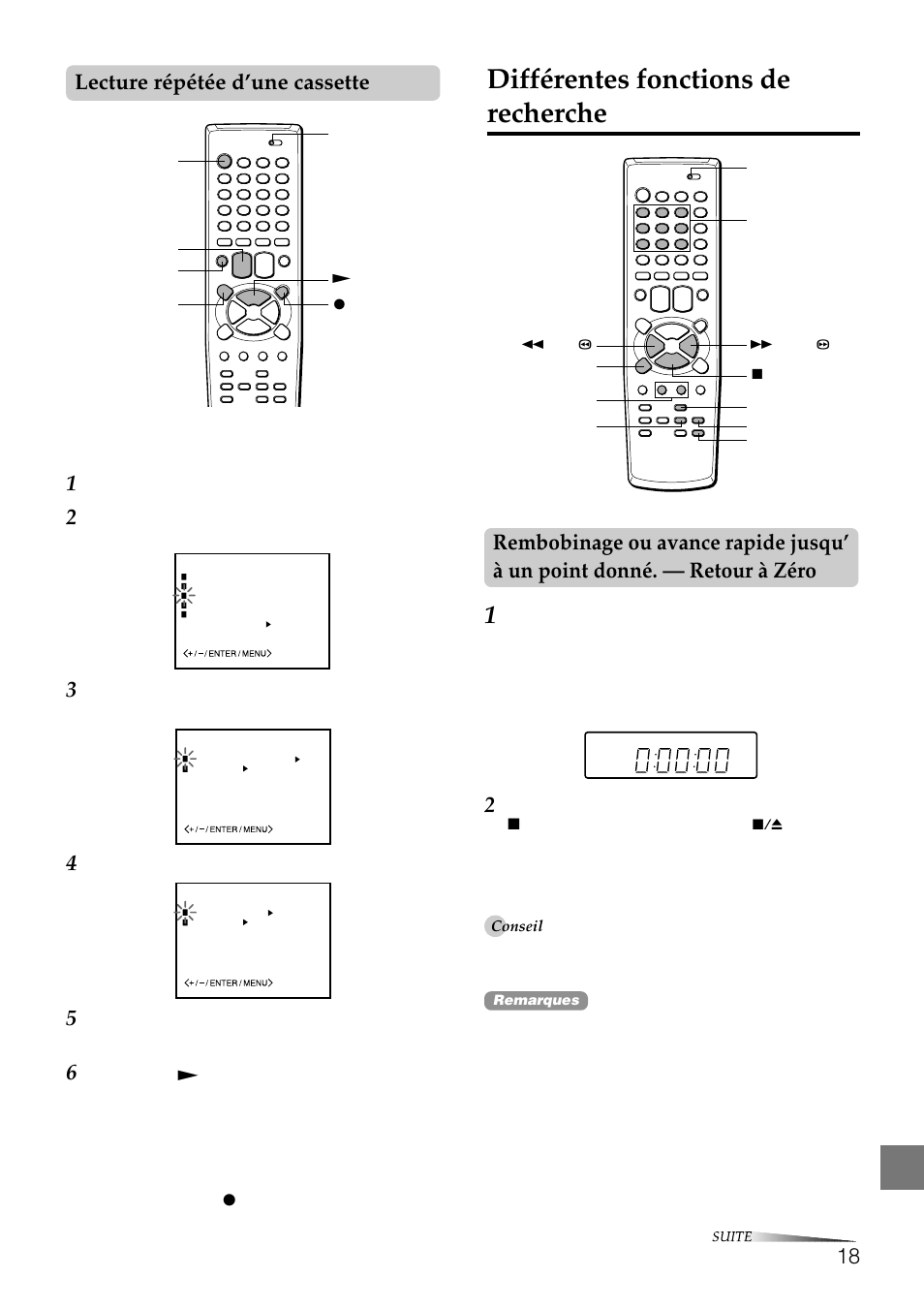 Différentes fonctions de recherche, Lecture répétée d’une cassette, Pour annuler la lecture répétée | Aiwa HV-FX8100U User Manual | Page 102 / 116