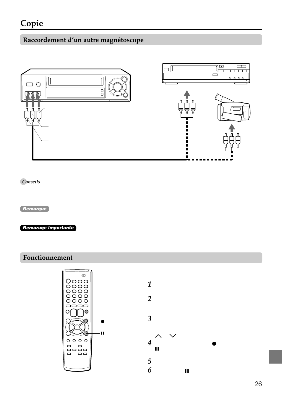 Copie, Raccordement d’un autre magnétoscope, Fonctionnement | Aiwa HV-FX8100U User Manual | Page 110 / 116