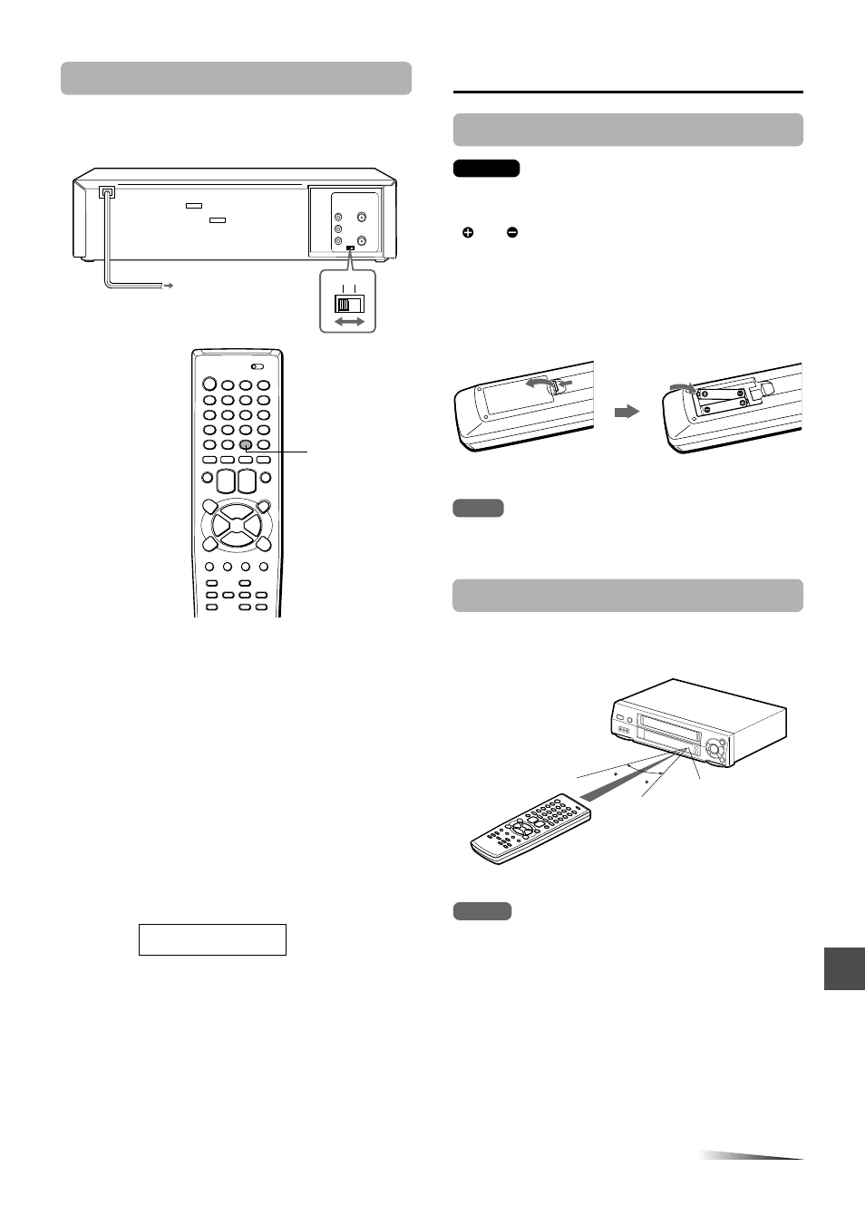 Preparing the remote control, Inserting the batteries, Using the remote control | Vcr reception setting, When a tv is connected with an antenna cable, When a tv is connected with an audio/ video cable | Aiwa HV-FX8100U User Manual | Page 15 / 116
