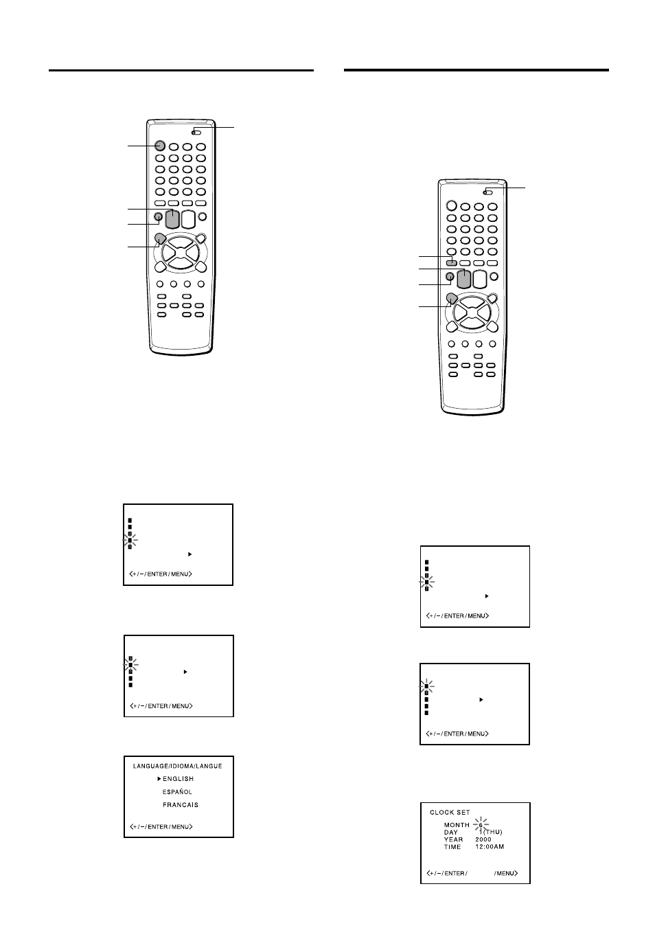 Setting the clock, Setting the language | Aiwa HV-FX8100U User Manual | Page 18 / 116