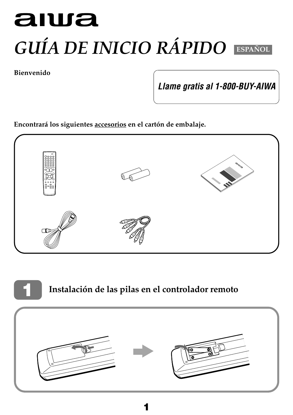 Guía de inicio rápido, Hv-fx8100, Llame gratis al 1-800-buy-aiwa | Instalación de las pilas en el controlador remoto | Aiwa HV-FX8100U User Manual | Page 41 / 116