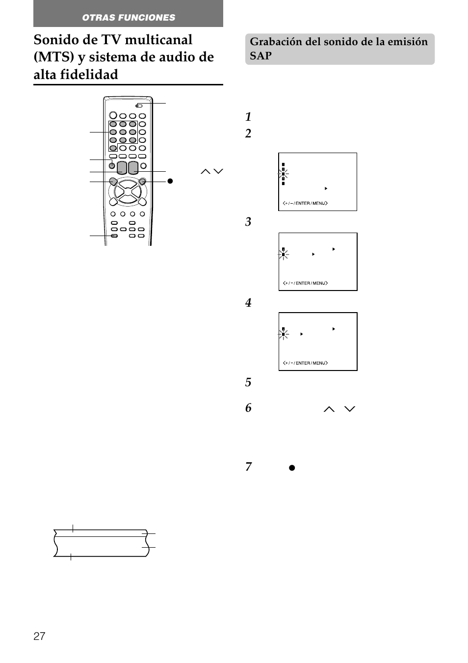 Grabación del sonido de la emisión sap, Audición del sonido mts en el televisor, Sonido de tv multicanal (mts) | Segundo programa de audio (sap), Sistema de pistas de audio, Grabación del audio de alta fidelidad | Aiwa HV-FX8100U User Manual | Page 73 / 116