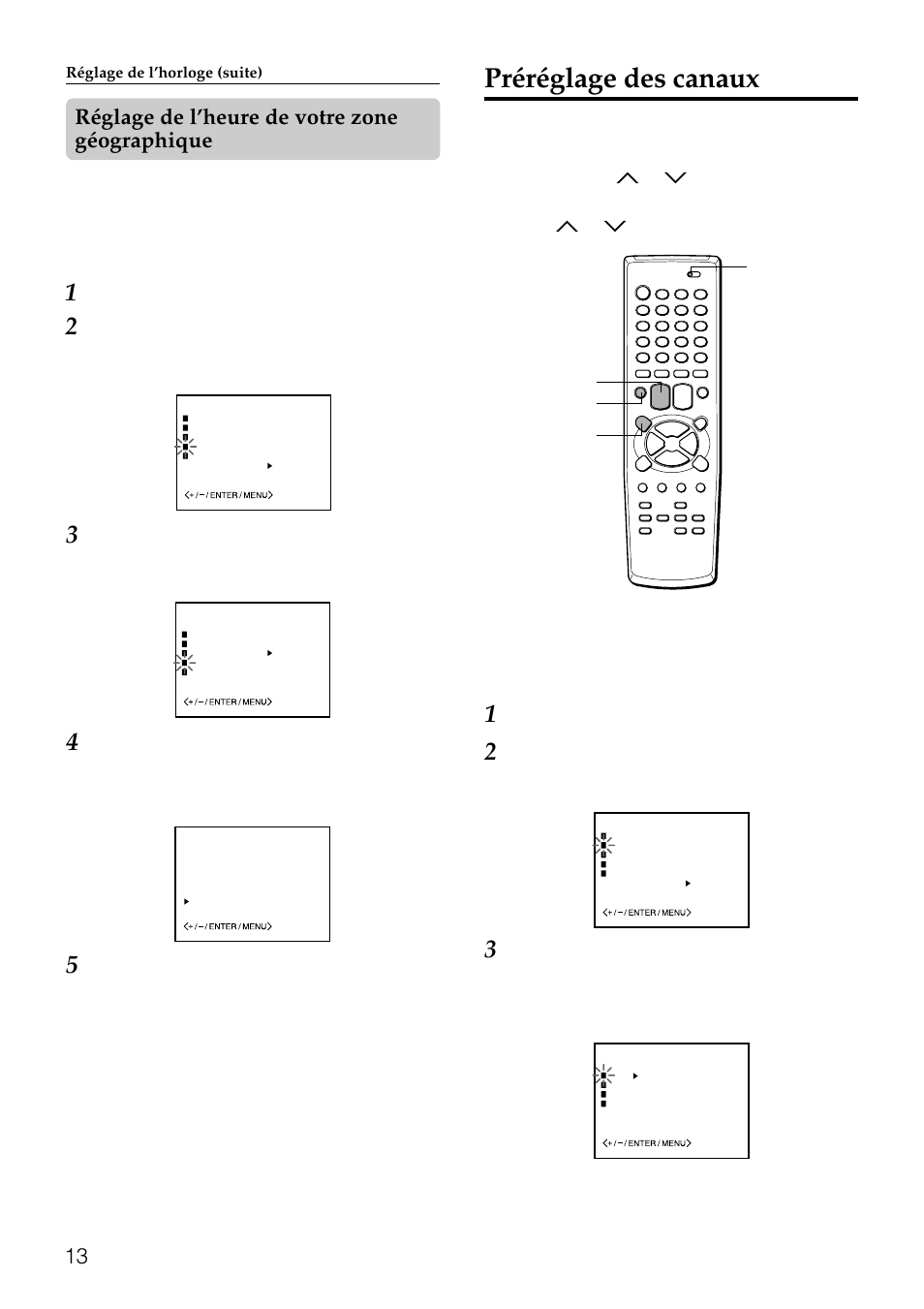 Préréglage des canaux, Réglage de l’heure de votre zone géographique | Aiwa HV-FX8100U User Manual | Page 97 / 116