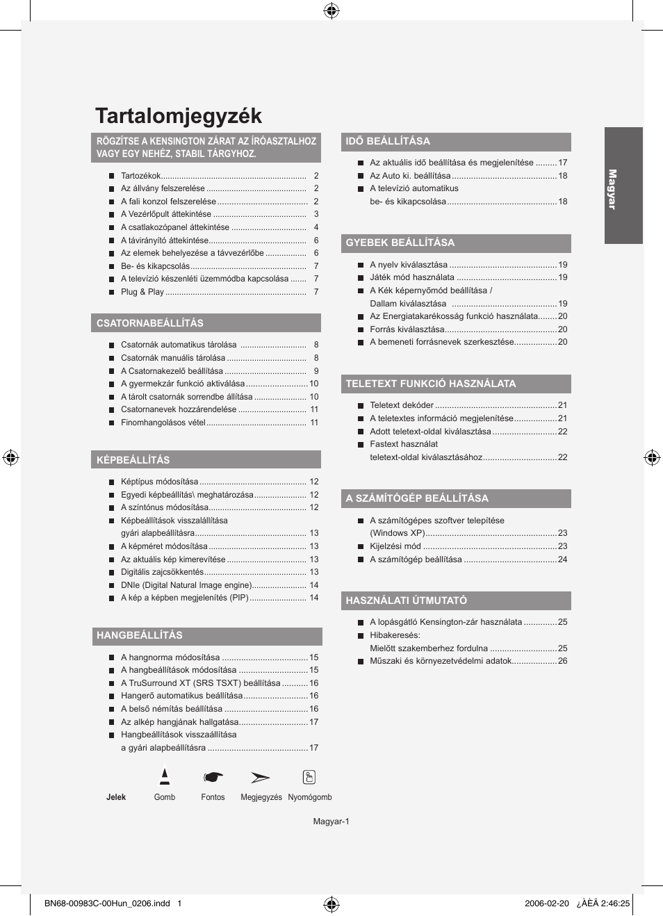 Tartalomjegyzék | Samsung LE26R71B User Manual | Page 29 / 211