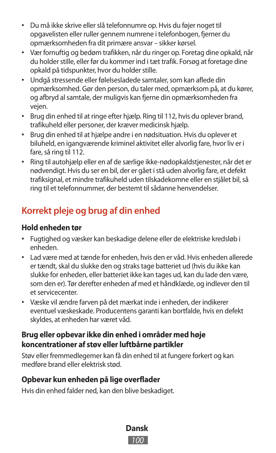 Korrekt pleje og brug af din enhed | Samsung SM-T211 User Manual | Page 101 / 476