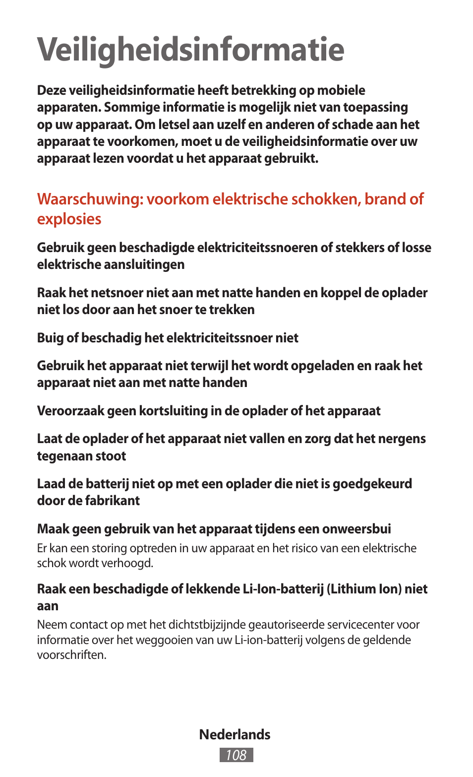 Nederlands, Veiligheidsinformatie | Samsung SM-T211 User Manual | Page 109 / 476