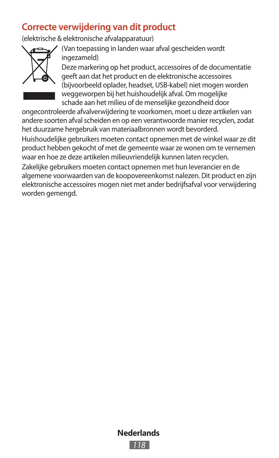 Correcte verwijdering van dit product | Samsung SM-T211 User Manual | Page 119 / 476