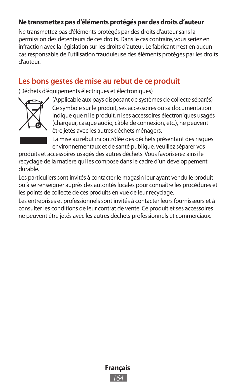 Les bons gestes de mise au rebut de ce produit | Samsung SM-T211 User Manual | Page 165 / 476