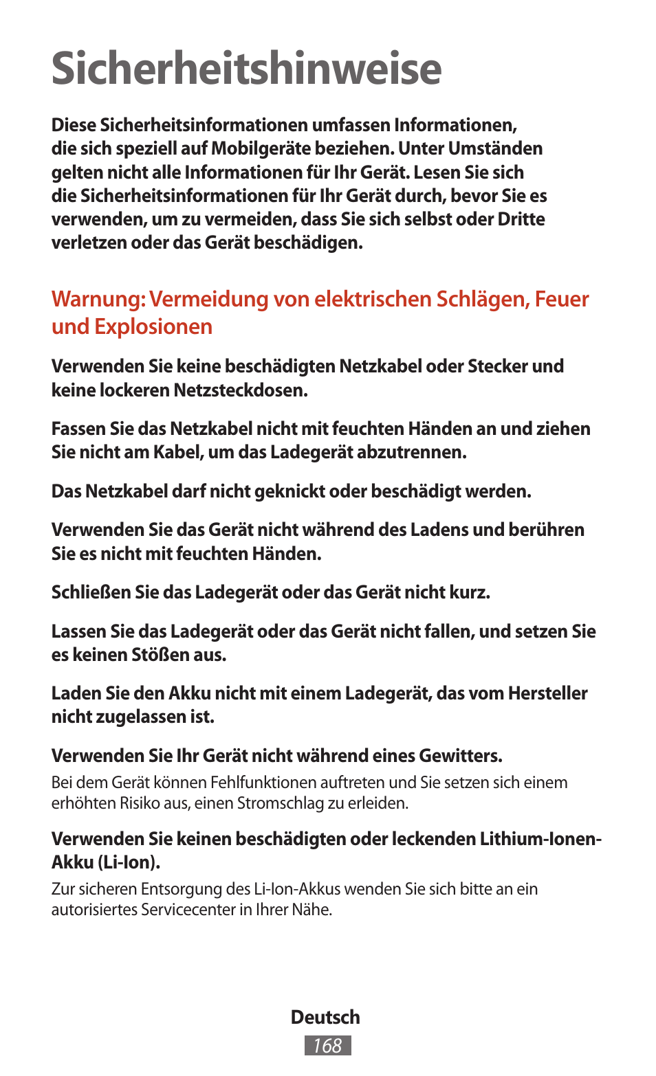 Deutsch, Sicherheitshinweise | Samsung SM-T211 User Manual | Page 169 / 476