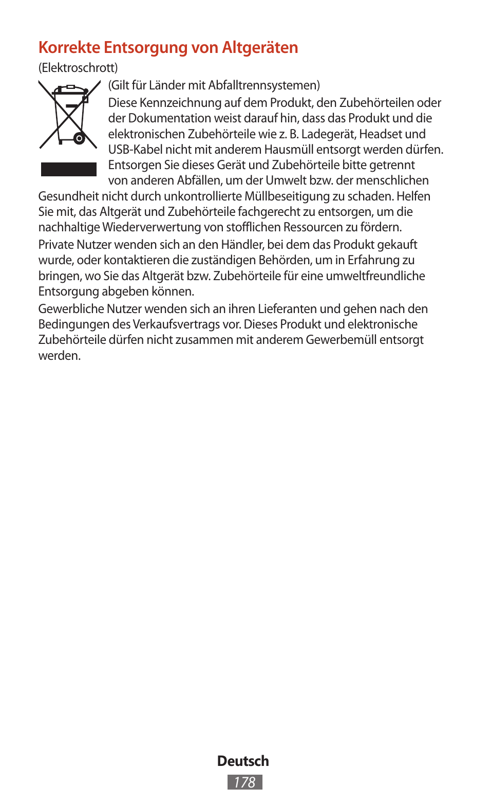 Korrekte entsorgung von altgeräten | Samsung SM-T211 User Manual | Page 179 / 476
