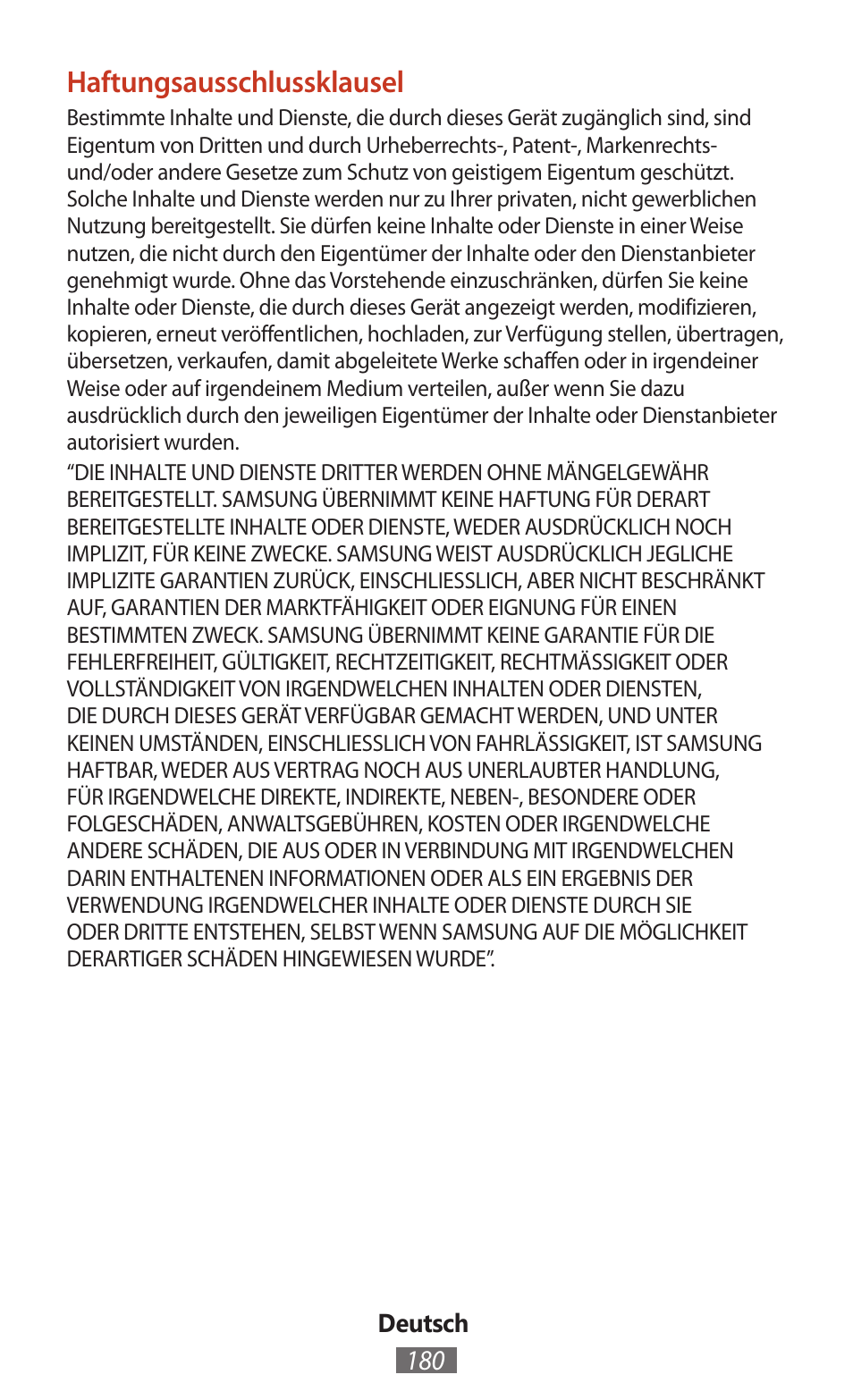 Haftungsausschlussklausel | Samsung SM-T211 User Manual | Page 181 / 476