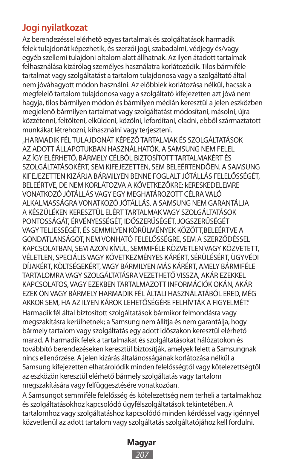 Jogi nyilatkozat | Samsung SM-T211 User Manual | Page 208 / 476
