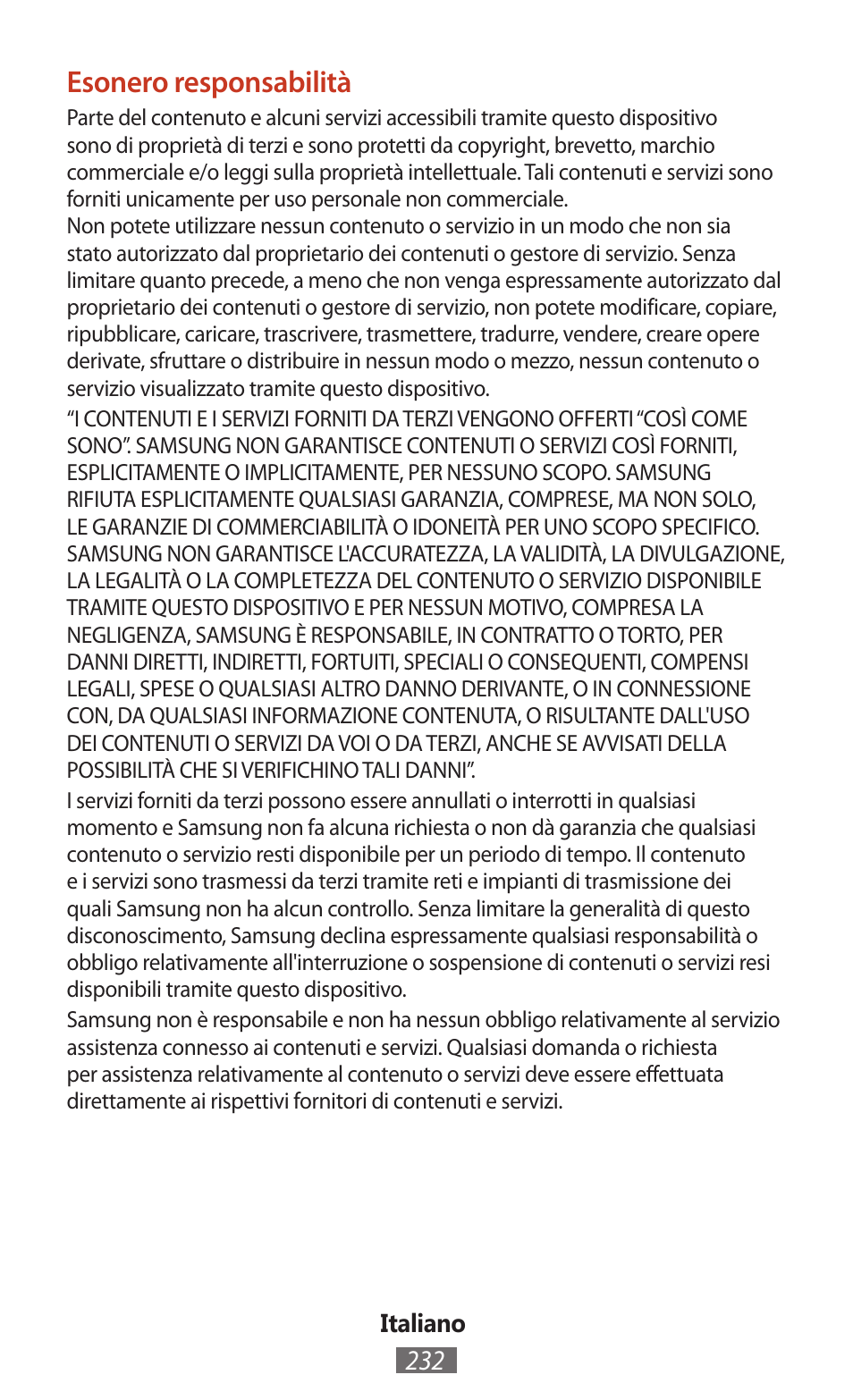Esonero responsabilità | Samsung SM-T211 User Manual | Page 233 / 476