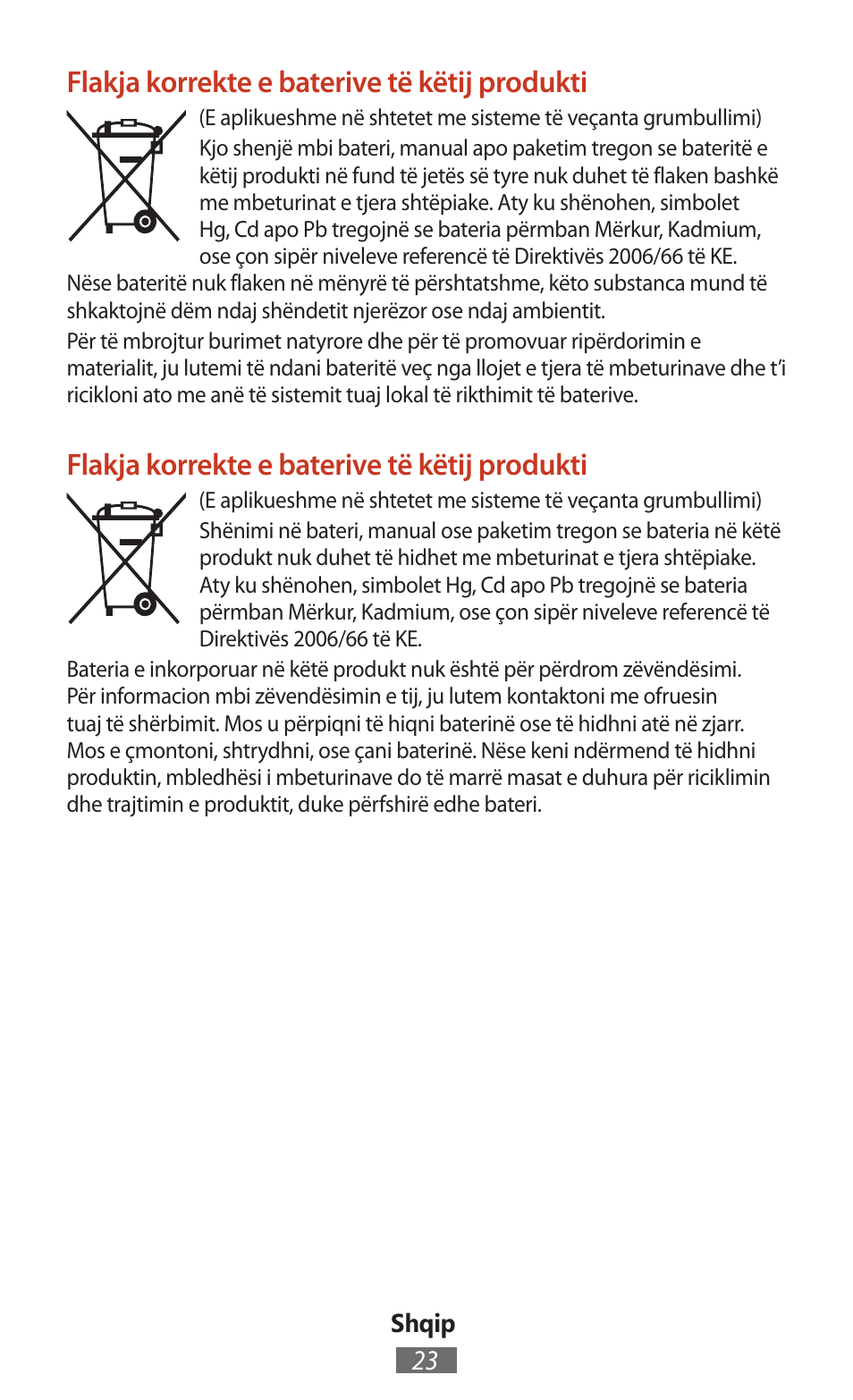 Flakja korrekte e baterive të këtij produkti | Samsung SM-T211 User Manual | Page 24 / 476