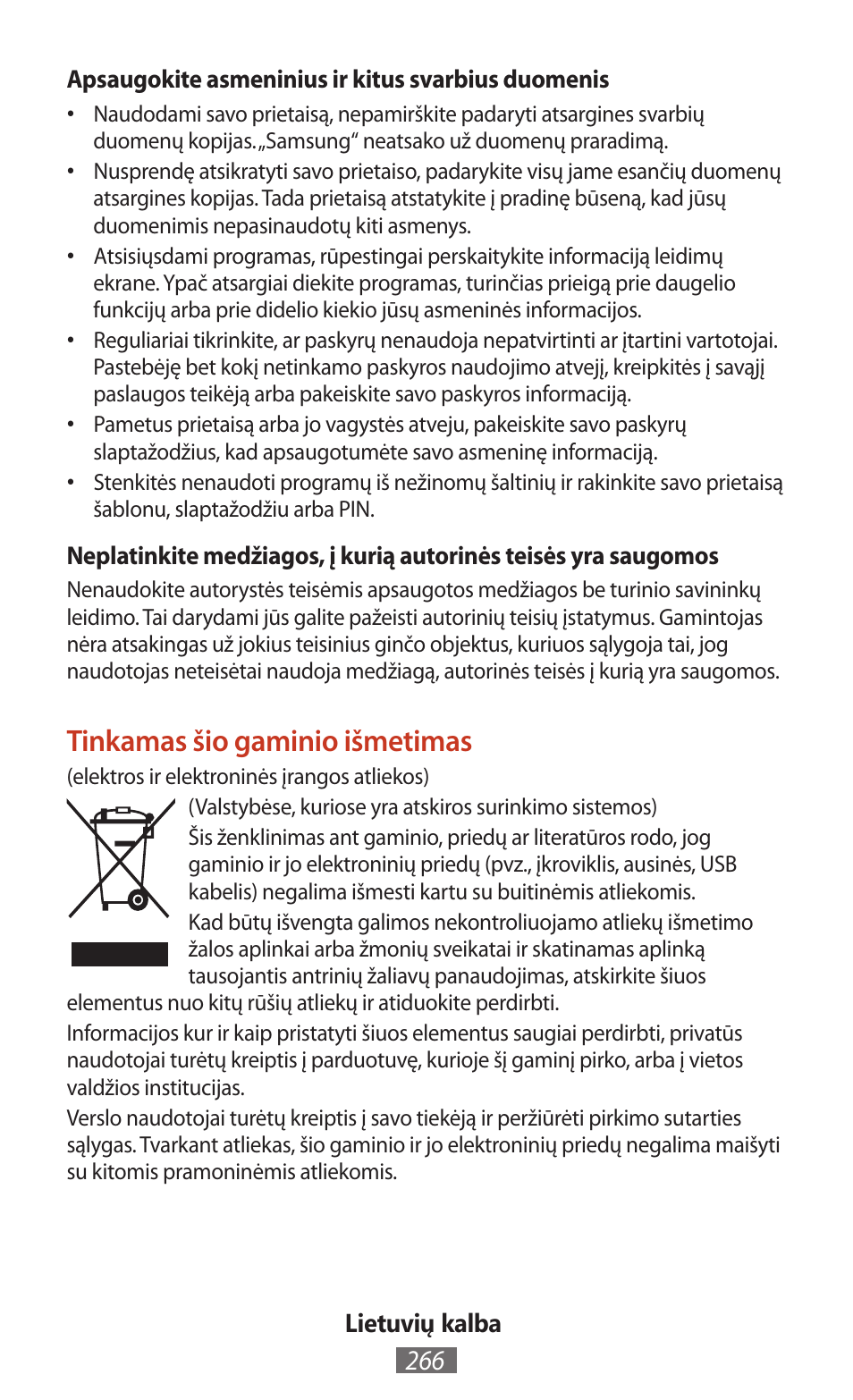 Tinkamas šio gaminio išmetimas | Samsung SM-T211 User Manual | Page 267 / 476
