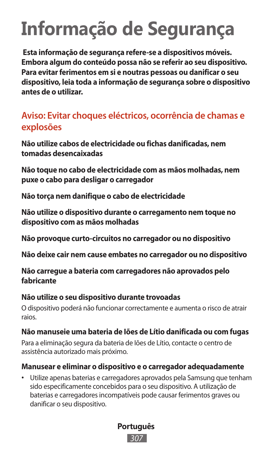 Português, Informação de segurança | Samsung SM-T211 User Manual | Page 308 / 476