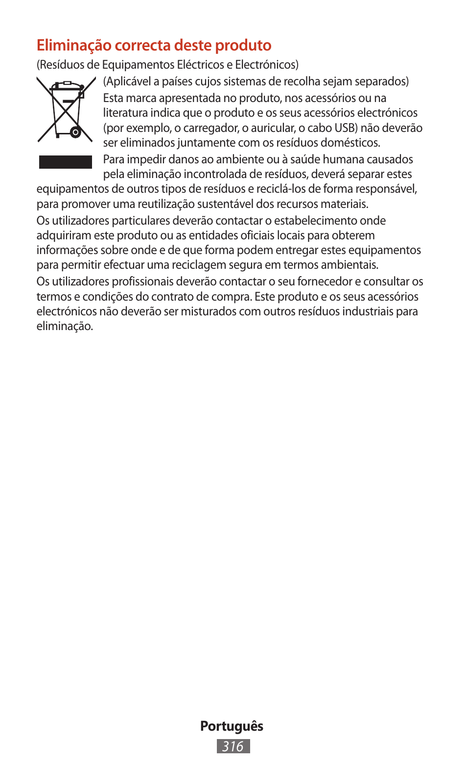 Eliminação correcta deste produto | Samsung SM-T211 User Manual | Page 317 / 476