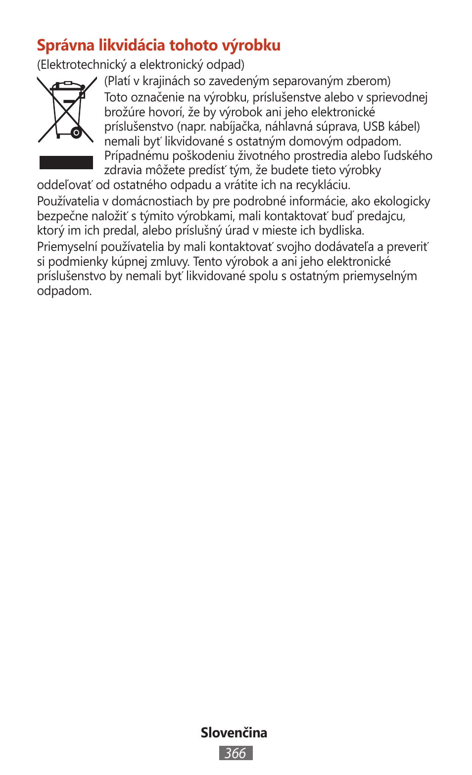 Správna likvidácia tohoto výrobku | Samsung SM-T211 User Manual | Page 367 / 476
