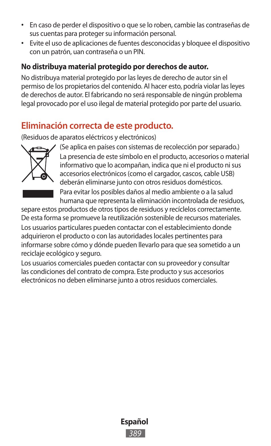 Eliminación correcta de este producto | Samsung SM-T211 User Manual | Page 390 / 476