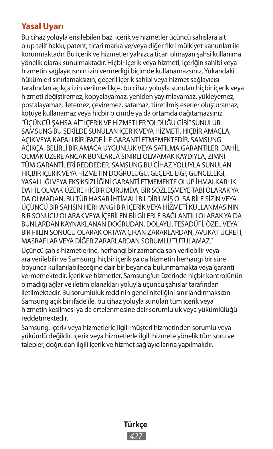 Yasal uyarı | Samsung SM-T211 User Manual | Page 428 / 476