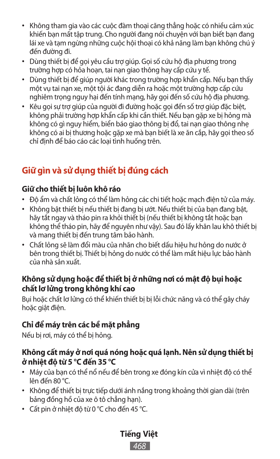 Giữ gìn và sử dụng thiết bị đúng cách | Samsung SM-T211 User Manual | Page 469 / 476