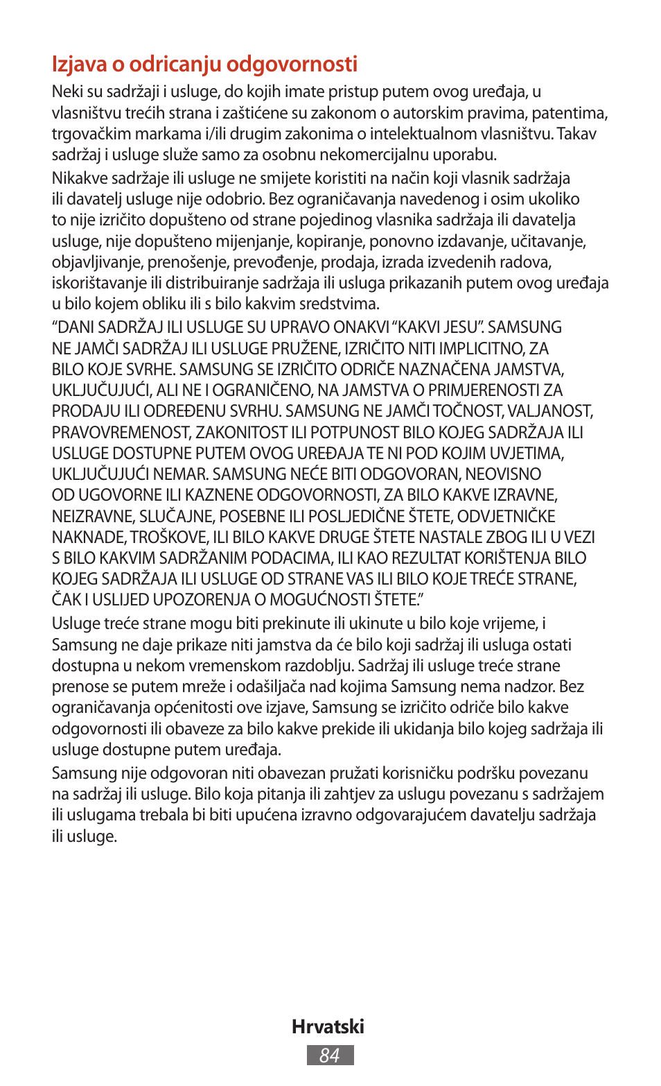 Izjava o odricanju odgovornosti | Samsung SM-T211 User Manual | Page 85 / 476