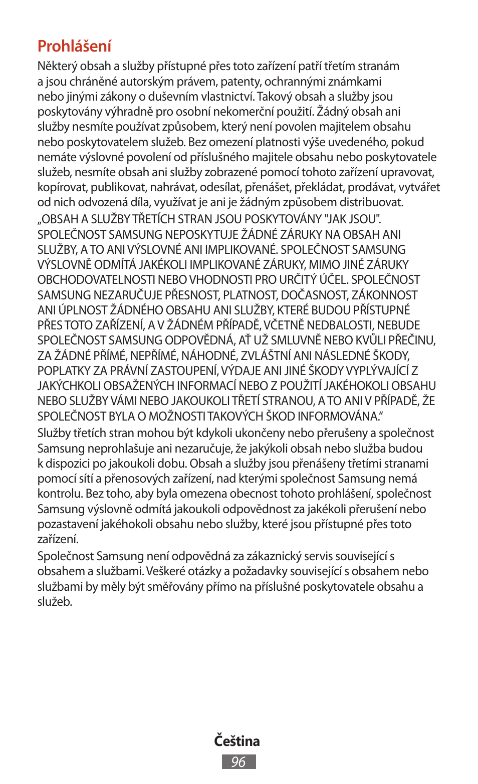 Prohlášení | Samsung SM-T211 User Manual | Page 97 / 476