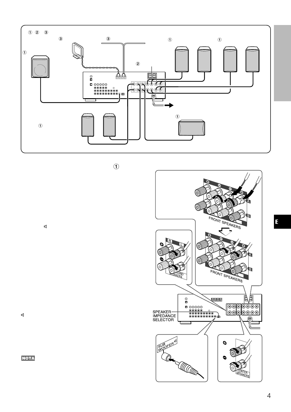 Conexion de los altavoces 1 | Aiwa AV-D77 User Manual | Page 36 / 80