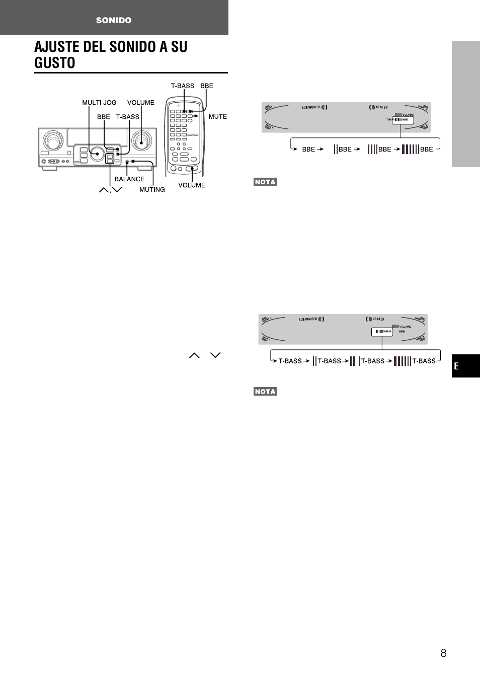 Ajuste del sonido a su gusto, Control del volumen, Sistema bbe | Sistema super t-bass, Ajuste del sonido durante la grabacion | Aiwa AV-D77 User Manual | Page 40 / 80