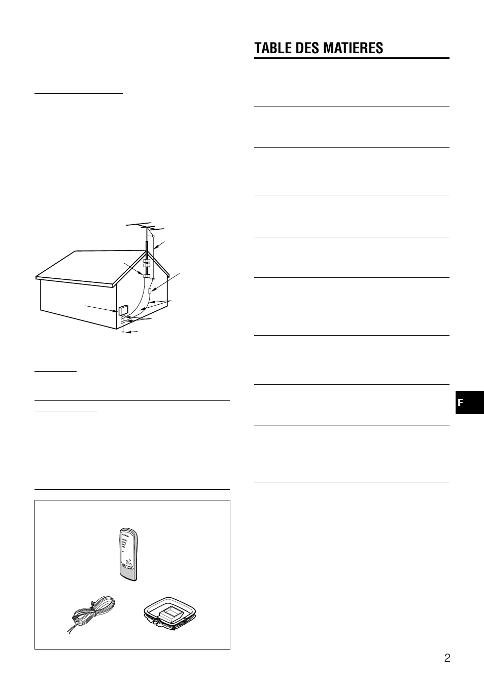 Table des matieres, Antenne extérieure, Entretien | Aiwa AV-D77 User Manual | Page 58 / 80