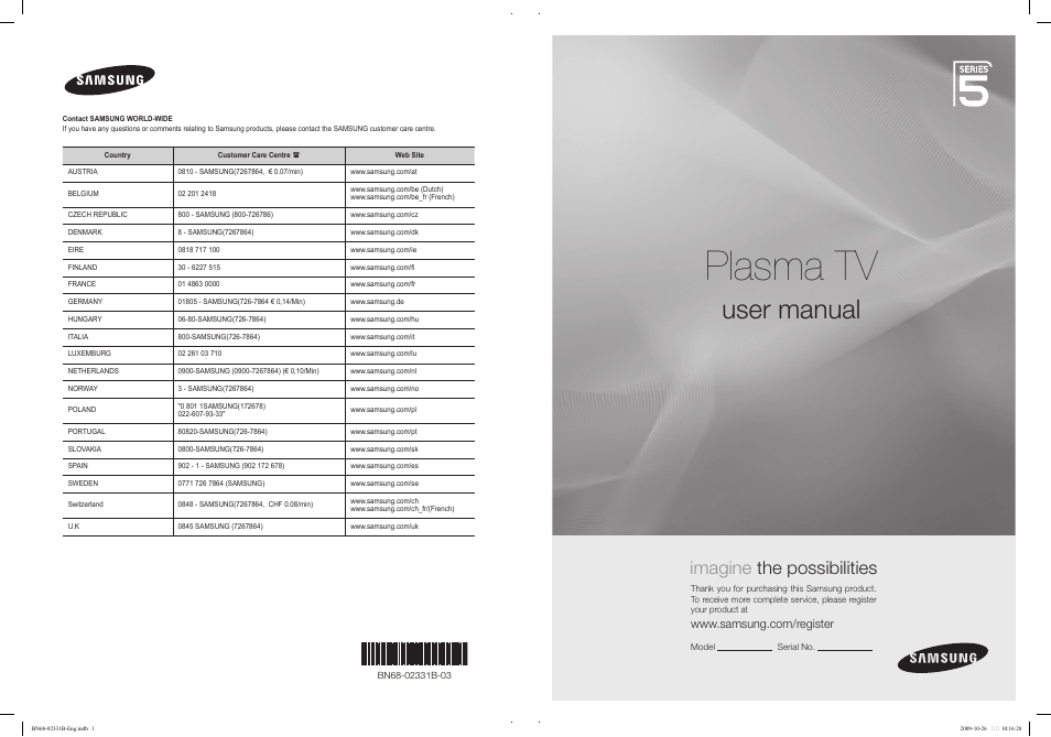 Samsung PS50B551T3W User Manual | 462 pages