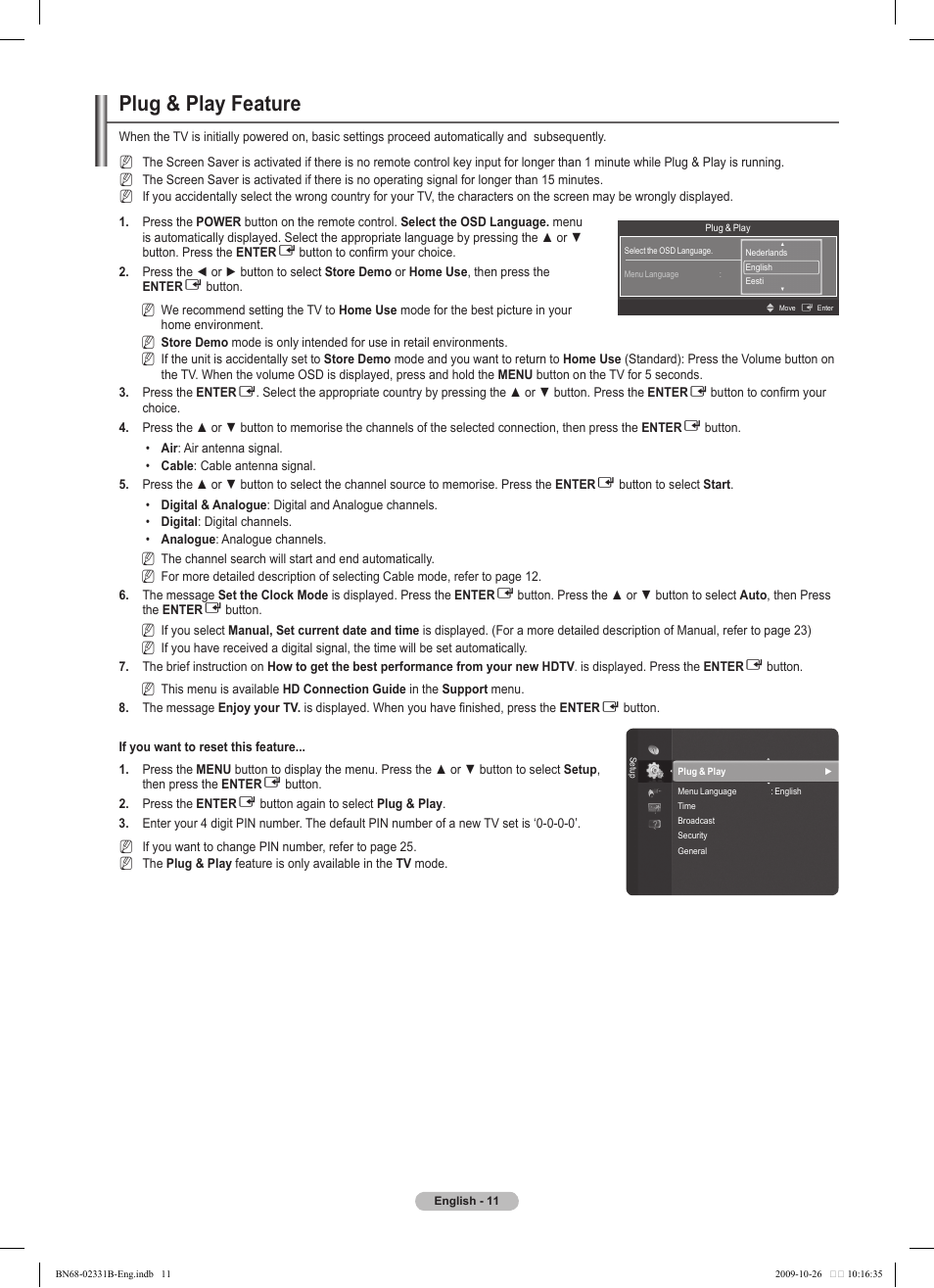 Plug & play feature | Samsung PS50B551T3W User Manual | Page 11 / 462