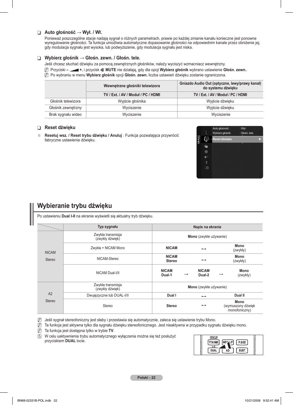 Wybieranie trybu dźwięku | Samsung PS50B551T3W User Manual | Page 121 / 462