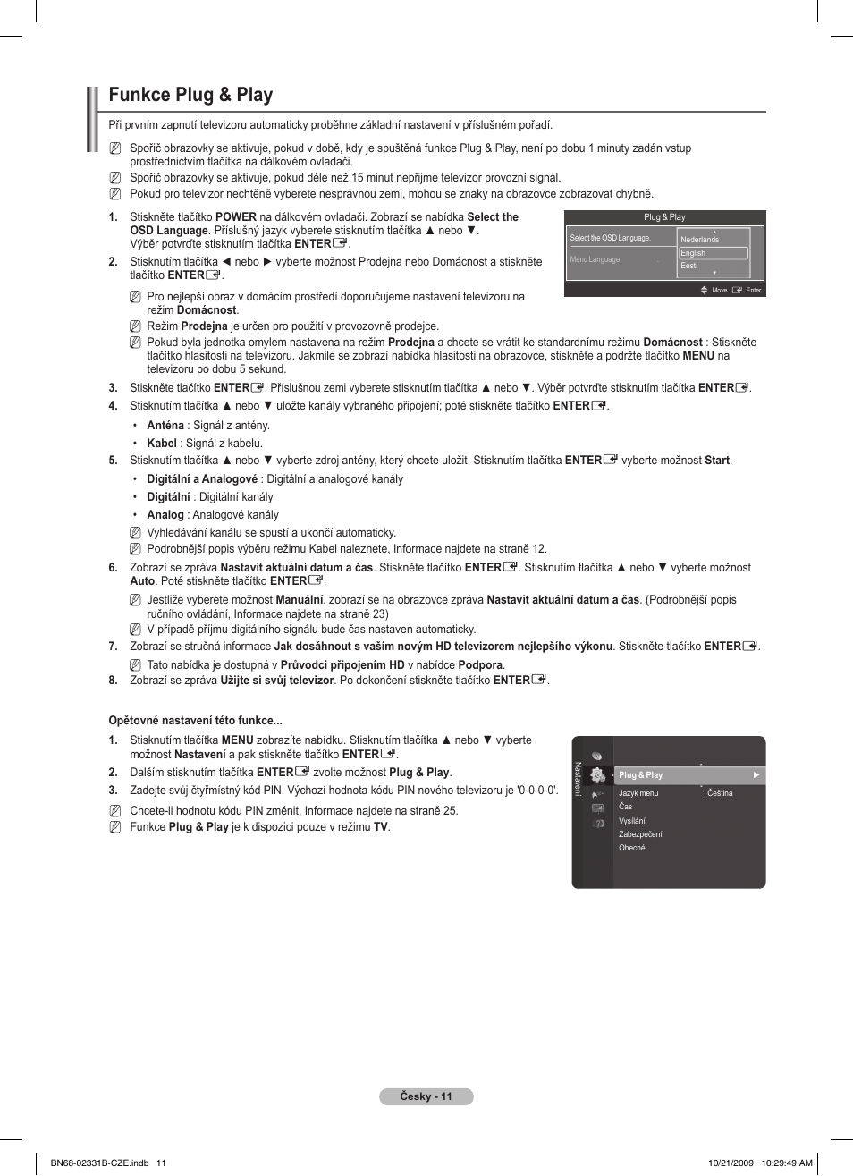 Funkce plug & play | Samsung PS50B551T3W User Manual | Page 245 / 462