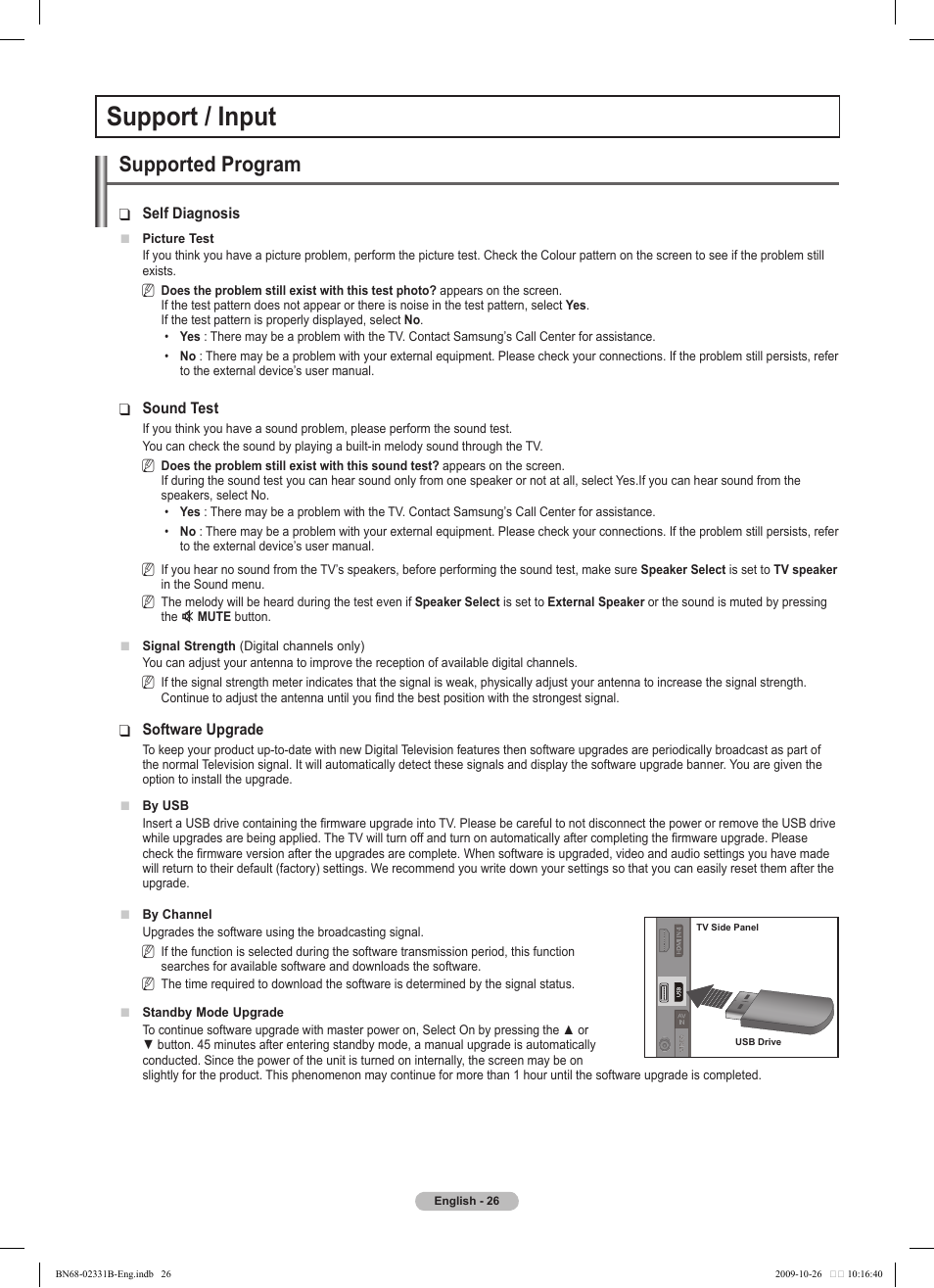 Support / input, Supported program | Samsung PS50B551T3W User Manual | Page 26 / 462