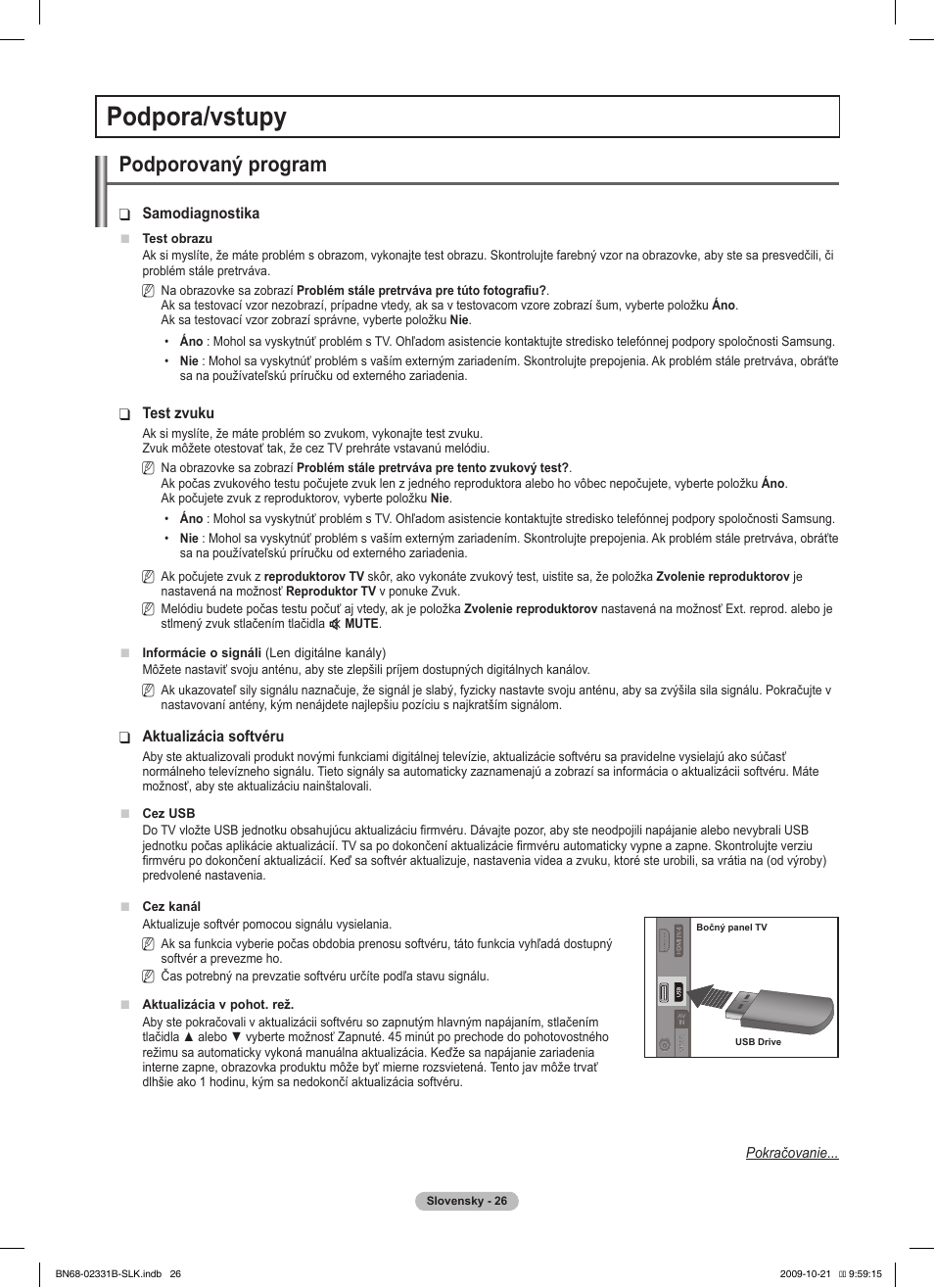 Podpora/vstupy, Podporovaný program | Samsung PS50B551T3W User Manual | Page 305 / 462