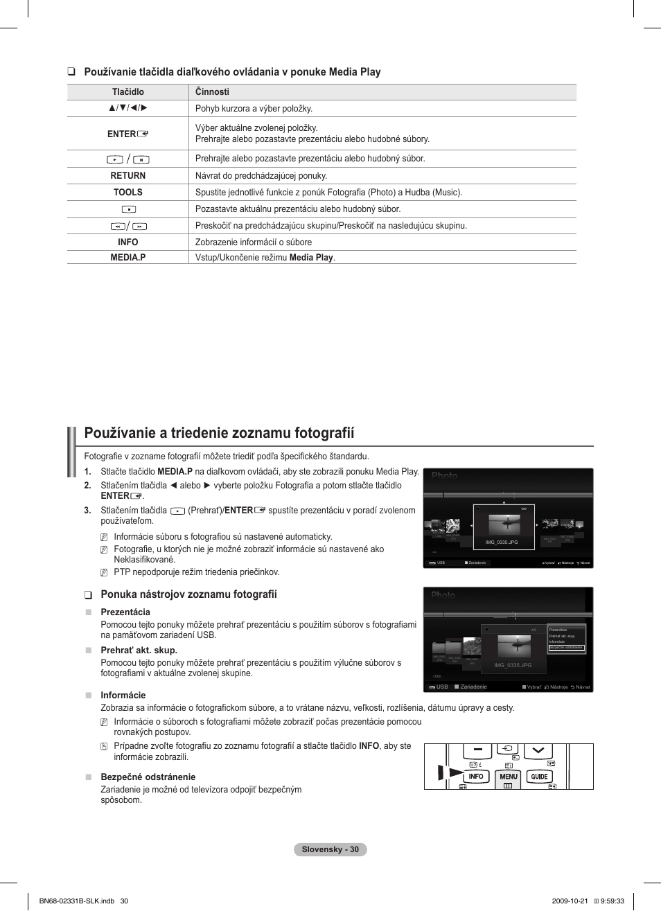 Používanie a triedenie zoznamu fotografií, Ponuka nástrojov zoznamu fotografií | Samsung PS50B551T3W User Manual | Page 309 / 462