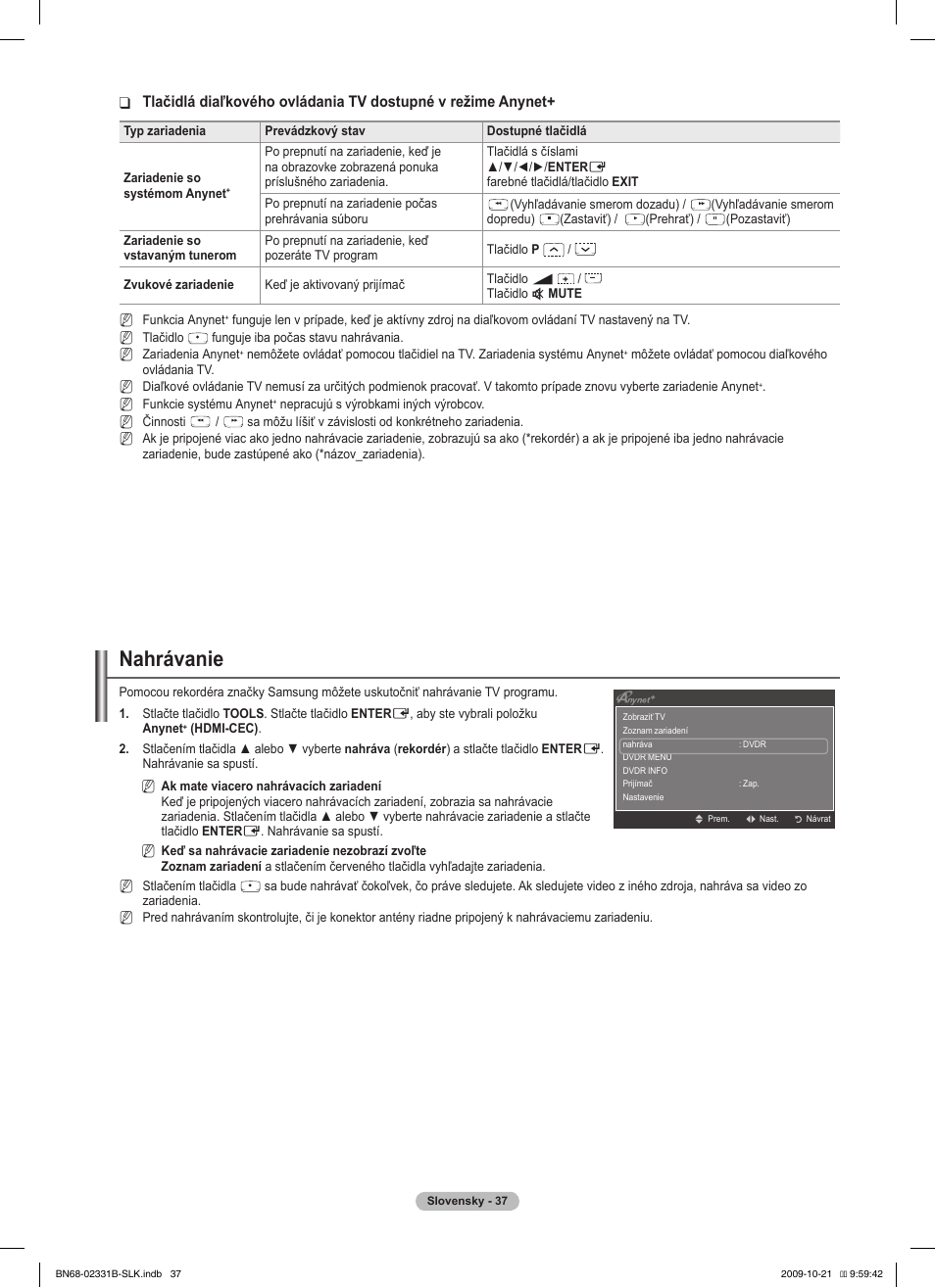 Nahrávanie | Samsung PS50B551T3W User Manual | Page 316 / 462