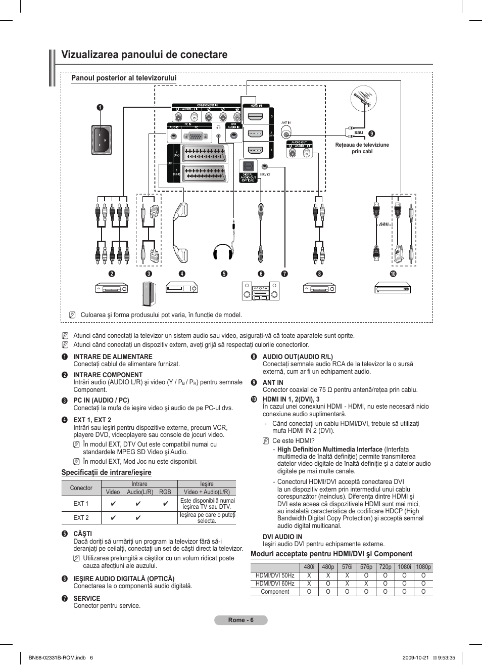 Vizualizarea panoului de conectare | Samsung PS50B551T3W User Manual | Page 330 / 462