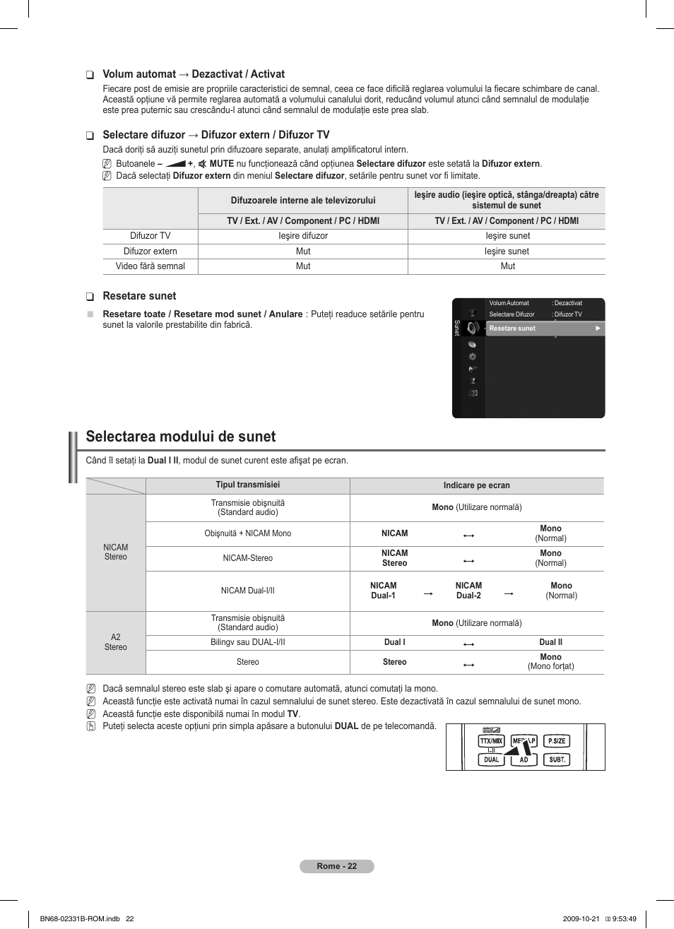 Selectarea modului de sunet | Samsung PS50B551T3W User Manual | Page 346 / 462