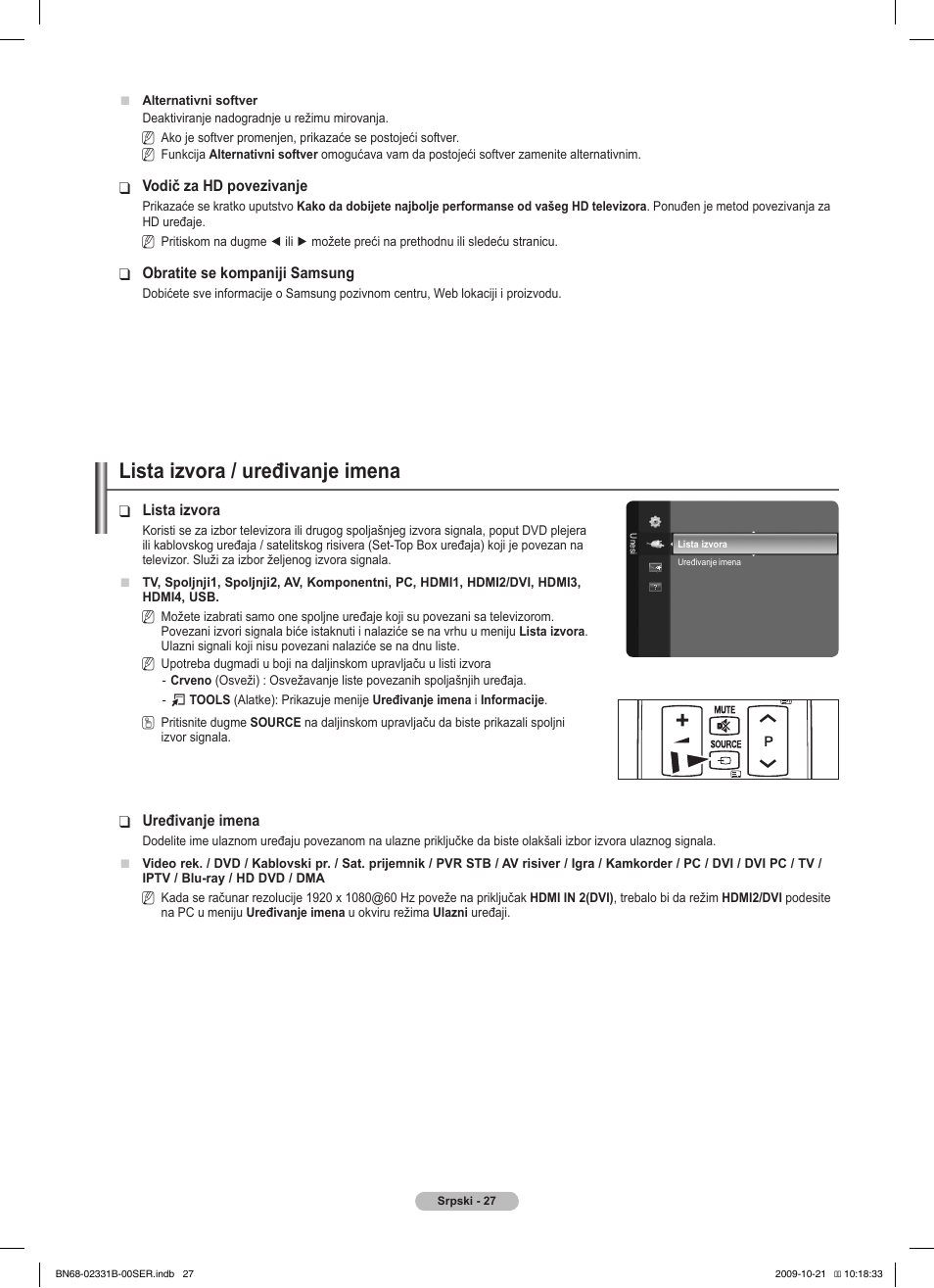 Lista izvora / uređivanje imena | Samsung PS50B551T3W User Manual | Page 396 / 462