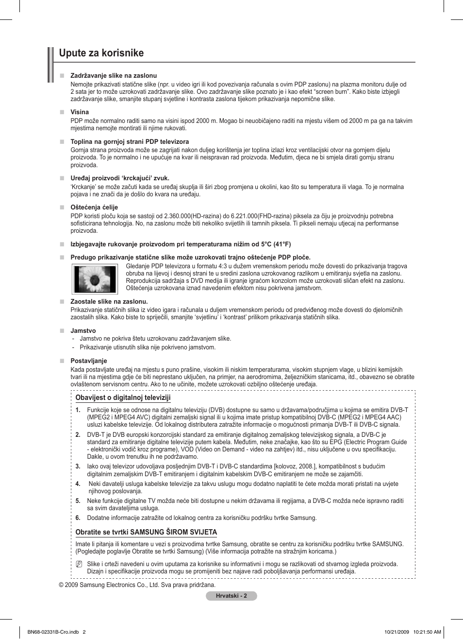 Upute za korisnike | Samsung PS50B551T3W User Manual | Page 416 / 462